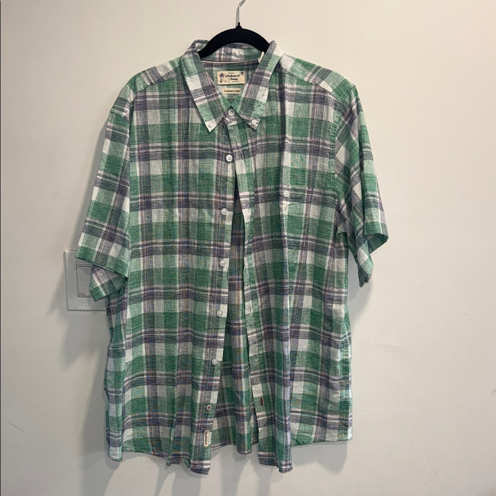 Men's Green Plaid Casual Button-Down Shirt